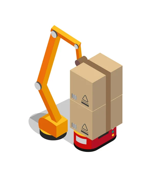 Conjunto de caixas de papelão e robô de transporte especial — Vetor de Stock