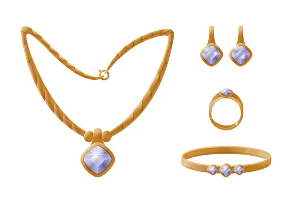 Kette aus Gold und Ring Set Vektorillustration — Stockvektor