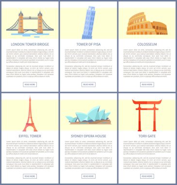 Dünya popüler ilgi çekici mekanlara promosyon poster seti
