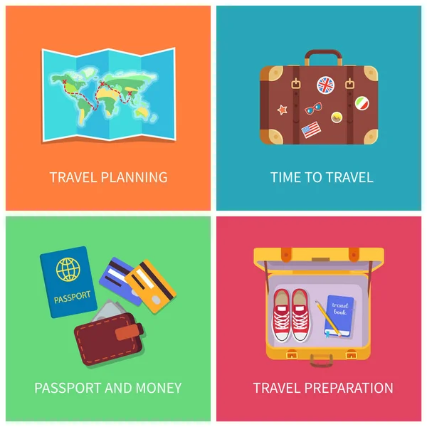 Travel Planning Set Poster Vector Illustration — Stock Vector