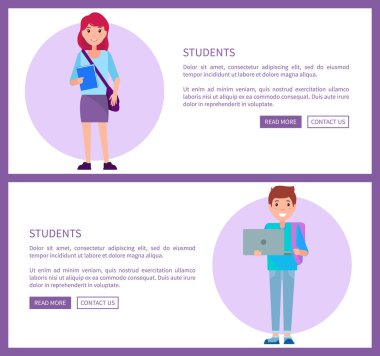 Mavi kazak ve pantolon erkek öğrenciler web posterler ayarla