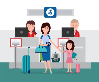 Bagaj ve pasaport kontrolü vektör çizim