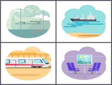 Tekne ve uçak koleksiyonu vektör çizim