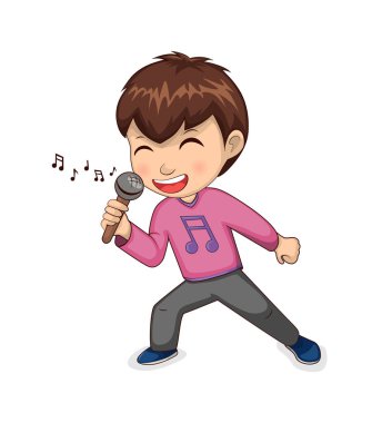 Boy Singing Happily Hobby Vector Illustration clipart