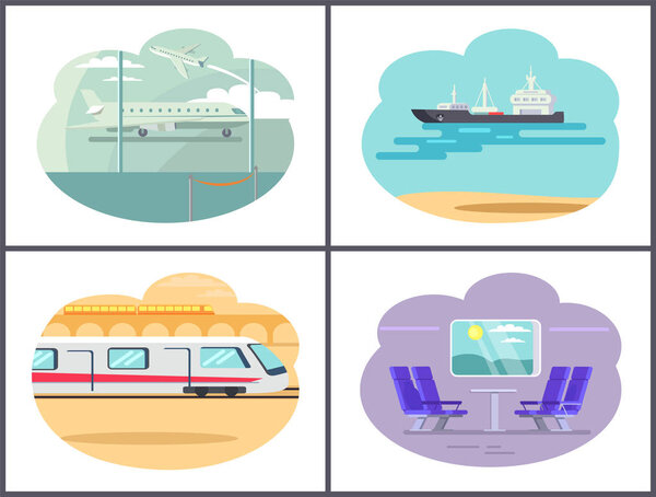 Boat and Airplane Collection Vector Illustration