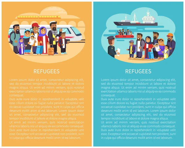 Refugiados na Estação Vector Ilustração —  Vetores de Stock