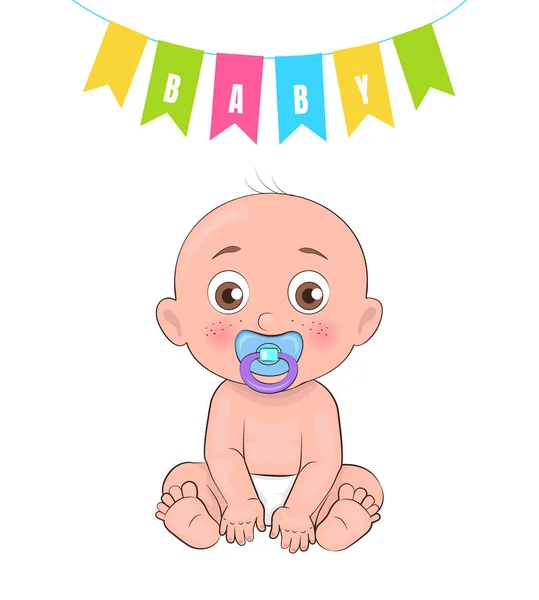 Baby Boy Poster of Newborn Infant Pacifier Vector — Stock Vector