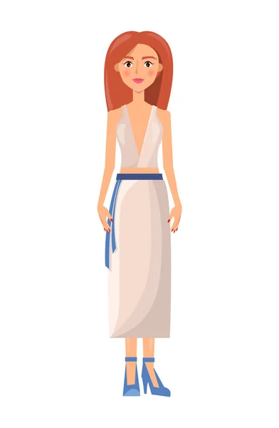 Девушка в стильном летнем костюме рубашки и юбки — стоковый вектор