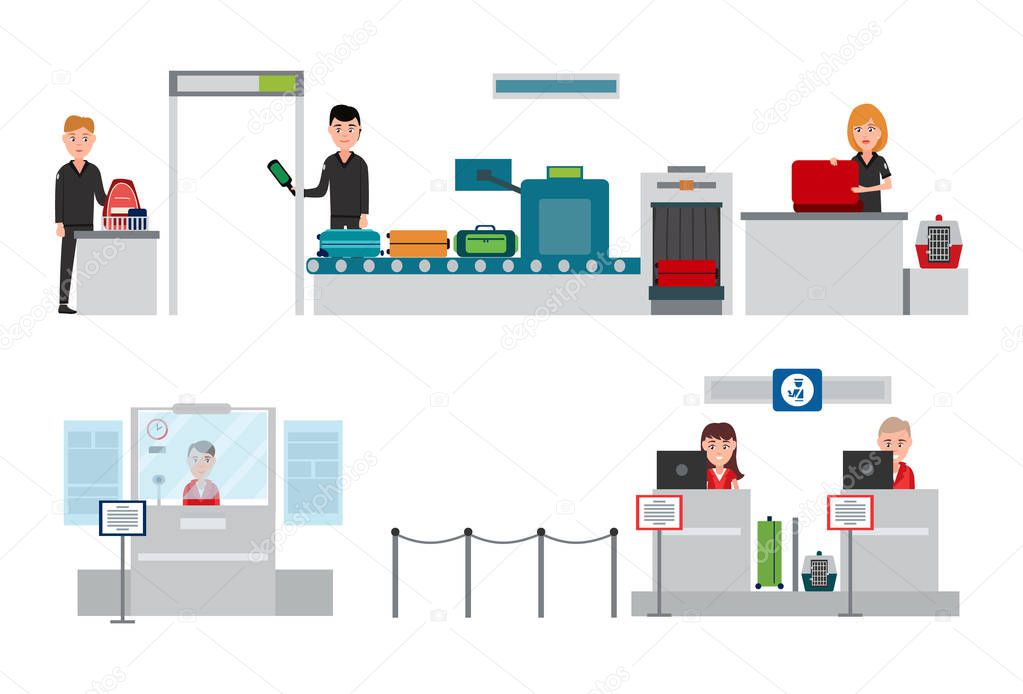 Security and Passport Control Vector Illustration