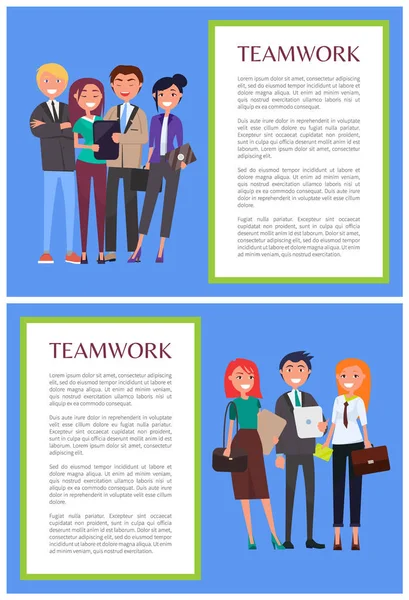 Teamwork Informative Banners Set with Sample Text — Stock Vector