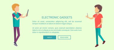 İki genç ile elektronik becerikli alet Web Banner