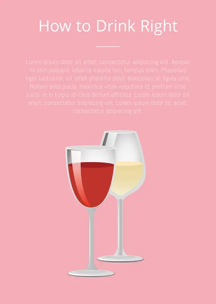 Hur att dricka rätt Info affisch med glas vin — Stock vektor