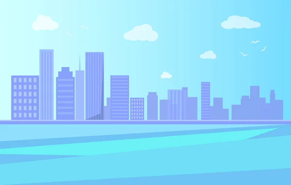 Paisaje urbano con río y rascacielos Vector — Vector de stock