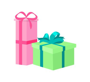 Dekoratif renkli kaydırma yay sarılmış hediye kutuları