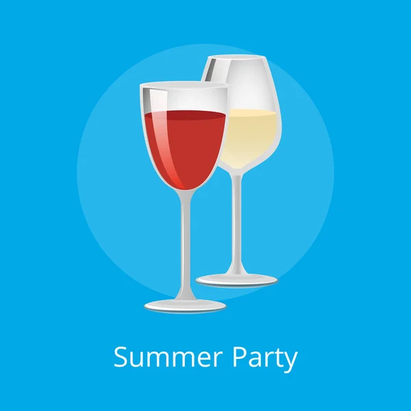 Plakát letní Party brýle elitní červené bílé víno — Stockový vektor
