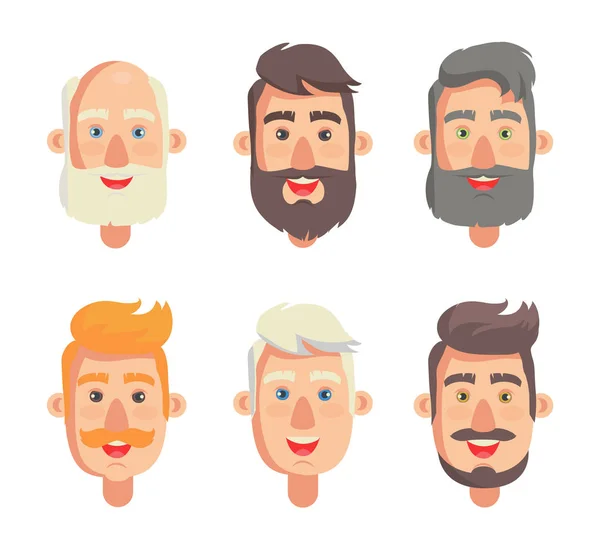 Großväter Gesicht Sammlung Großeltern Mit Bart Und Schnurrbart Kopf Mit — Stockvektor