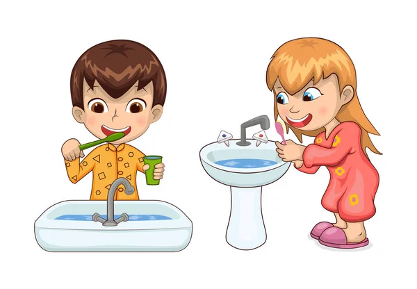 Young Boy and Girl Hygiene Vector Illustration — Stock Vector