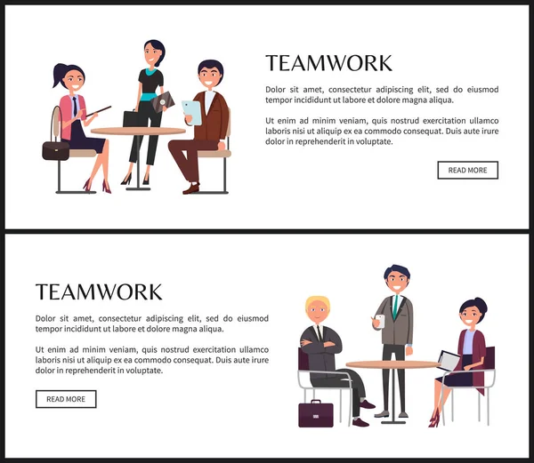 Trabajo en equipo en Business como componente principal Web Banners — Vector de stock