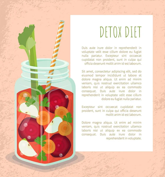 Taza del cartel de la dieta de Detox con el vector refrescante de la bebida — Vector de stock