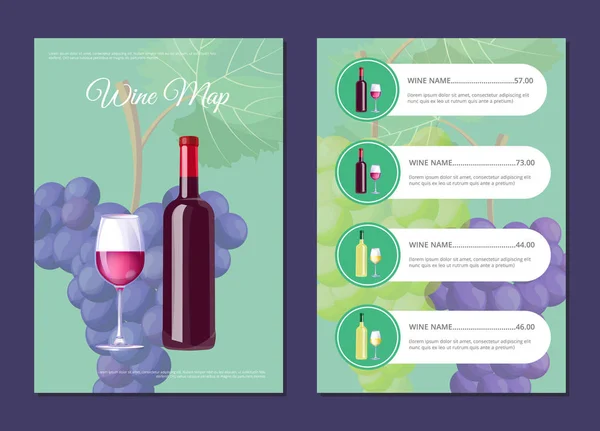 Capa de mapa de vinho elegante e página com preços definidos —  Vetores de Stock