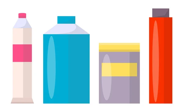 Tubos e frascos de todas as formas com tintas coloridas — Vetor de Stock