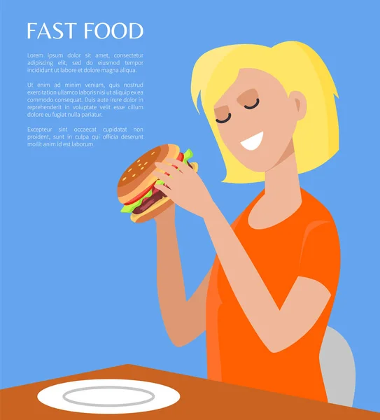 Cartel de comida rápida e ilustración de vectores de mujer — Vector de stock