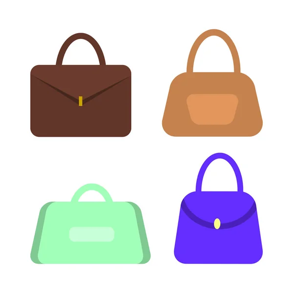 Mulheres bolsas de couro com alças conjunto de vetores — Vetor de Stock
