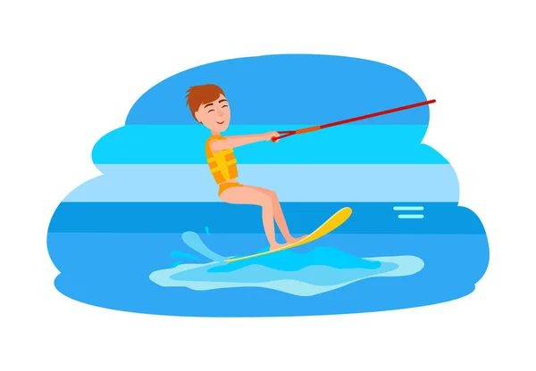 Kitesurf y Happy Boy Vector Illustration — Vector de stock