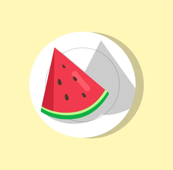 Watermelon Slice on Plate Vector Illustration — Stock Vector