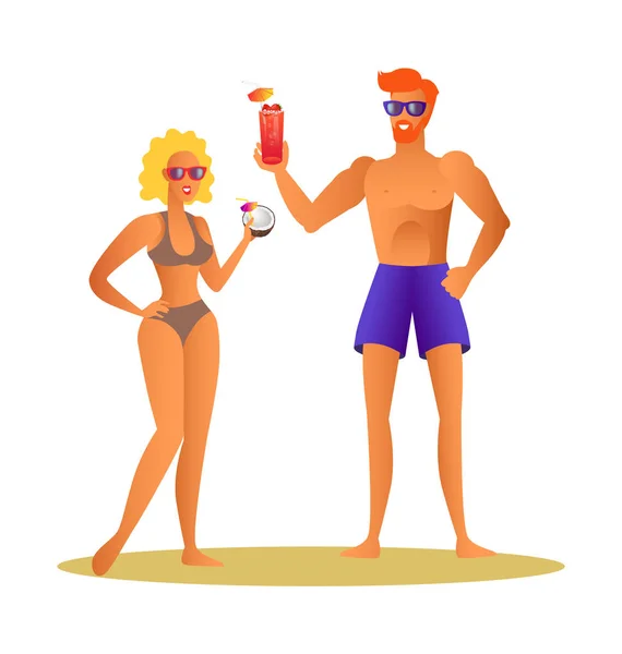 Mutlu çifte yaz kokteyl adam kadın içme — Stok Vektör