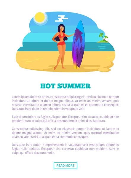 Καυτό Καλοκαίρι Web Αφίσα Σέξι Γυναίκα Φοράει Μαγιό Μπικίνι Και — Διανυσματικό Αρχείο