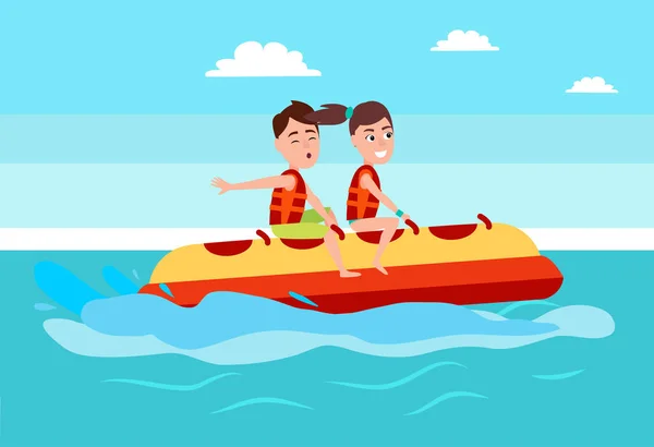 Muz tekne insanlar yaz etkinliği, erkek ve kız — Stok Vektör