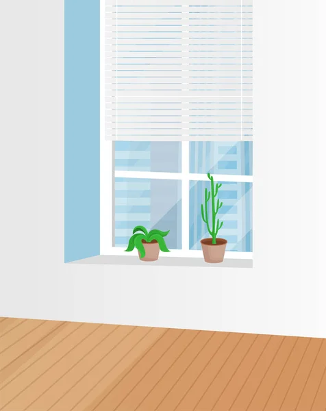 Habitación Oficina con ventana Planta Vector Ilustración — Vector de stock