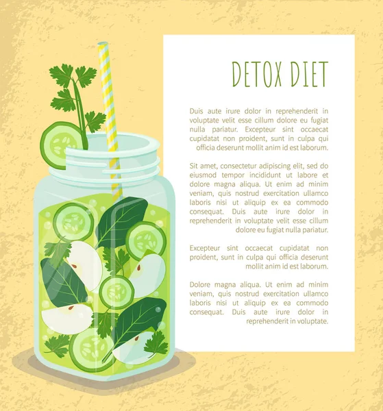 Detox dieet Poster Jar verfrissende drankje tekst — Stockvector