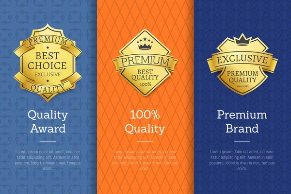 Etiquetas de oro de marca premium que aprueban la calidad — Vector de stock