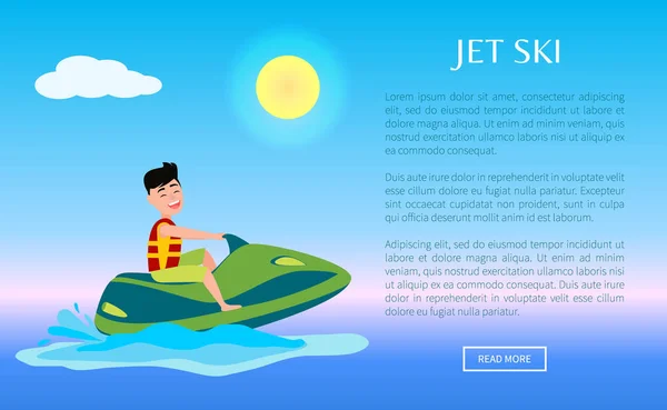 Jet Ski Web Плакат Літня спортивна діяльність Чоловік їздити — стоковий вектор