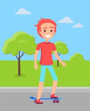 Kızıl saçlı kaykaycı Ride Skate vektör erkek üzerinde