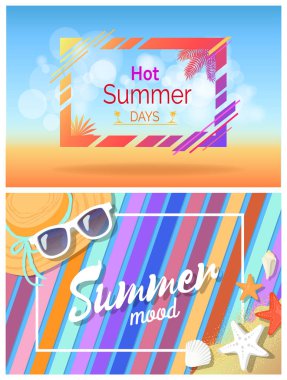 Sıcak yaz günlerinde yaz ruh hali parlak kartları Set