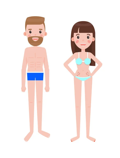 Muž a žena v plavkách, muž žena v karikatuře — Stockový vektor