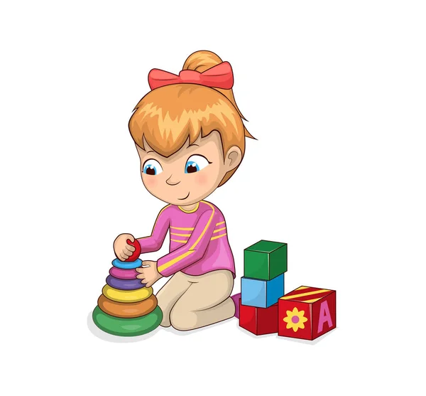 Liten flicka som leker med leksaker vektorillustration — Stock vektor