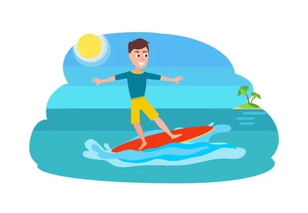 Surfen Sport Aktivität und Jungen Vektor Illustration — Stockvektor