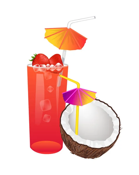 Dolci cocktail estivi con fragole al cocco — Vettoriale Stock