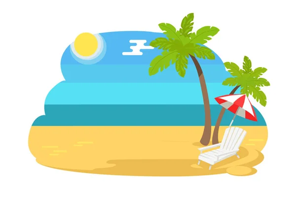 Seaview Seascape com espreguiçadeira de praia Tropical — Vetor de Stock