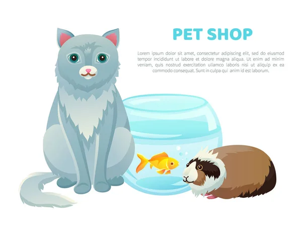 Banner Tienda Mascotas Varios Animales Texto Ilustración Vectorial Con Gato — Archivo Imágenes Vectoriales