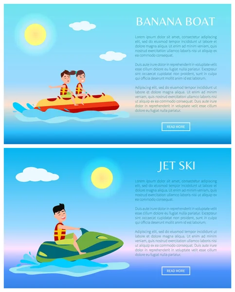 Banana Boat et Jet Ski Illustrations colorées — Image vectorielle