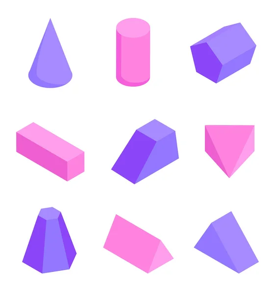 Set de figuras coloridas, varias plantillas de prismas — Vector de stock