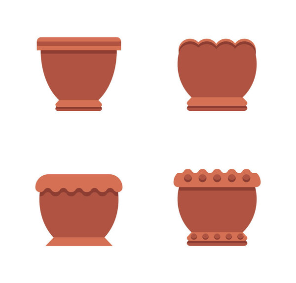 Pots of Brown Color Collection Vector Illustration