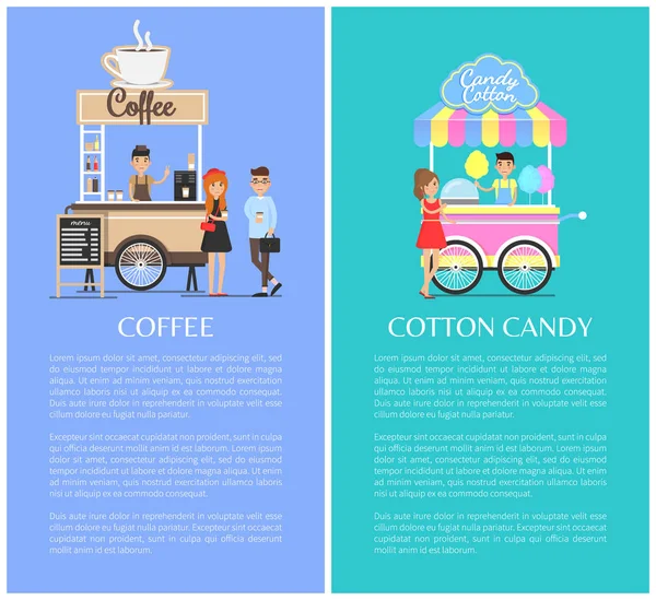 Coffeeshop en Cotton Candy Kiosk leuke sjablonen — Stockvector