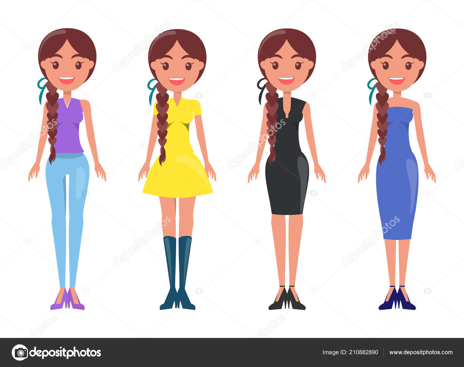 Mujeres jóvenes en trajes elegantes del modo de verano conjunto vector,  gráfico vectorial © robuart imagen #210882890