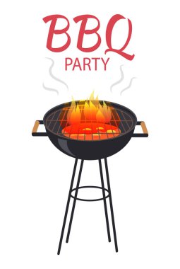 Barbekü partisi yemekleri ve yangın Poster vektör çizim